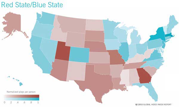Map - Red State/Blue State Online Video Views